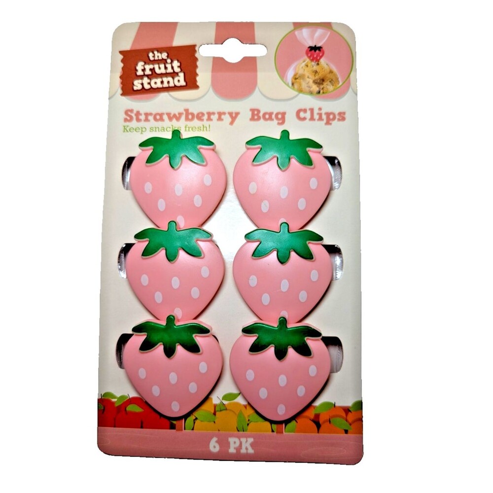 The Fruit Stand Strawberry Magnetic Bag Clips Red White 6-pc Sturdy Clamp NIP